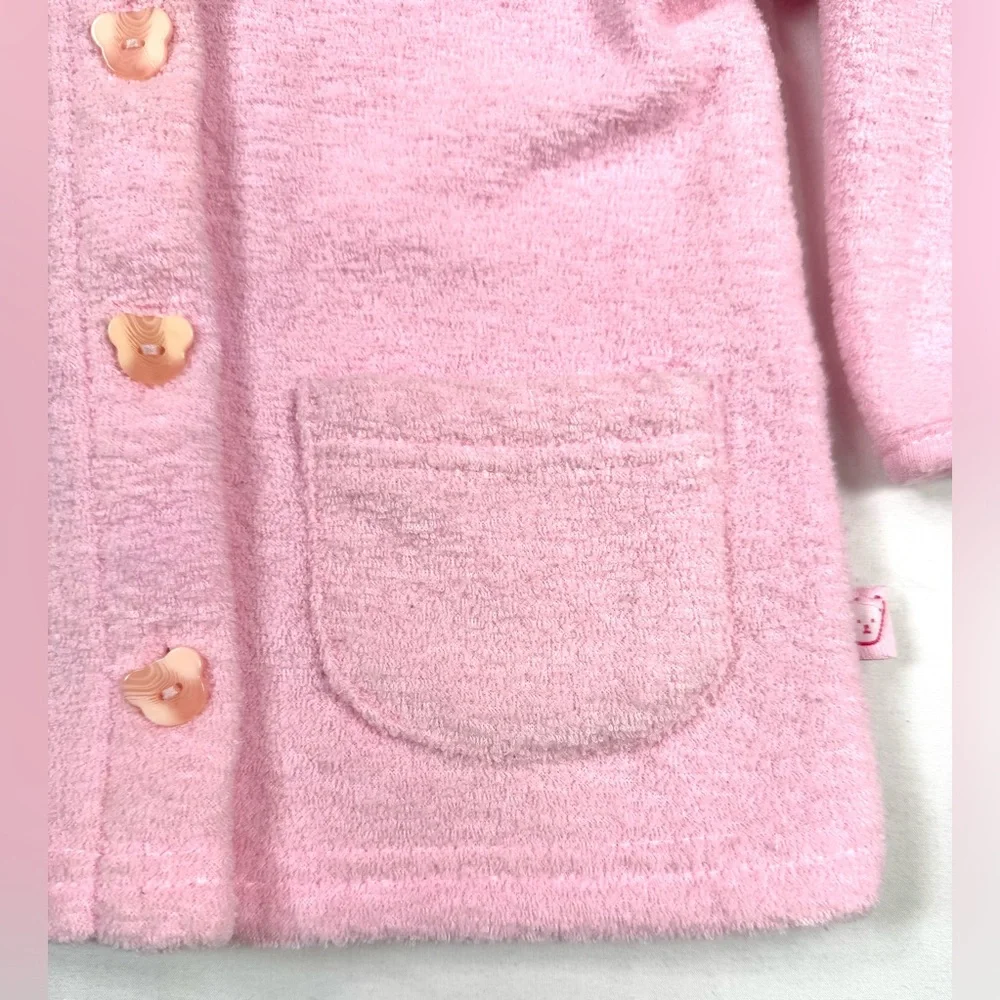 CARTER’S VINTAGE Girls Fuzzy Pink Bear Button Cardigan 18–24M Taiwan 90s Retro‎
